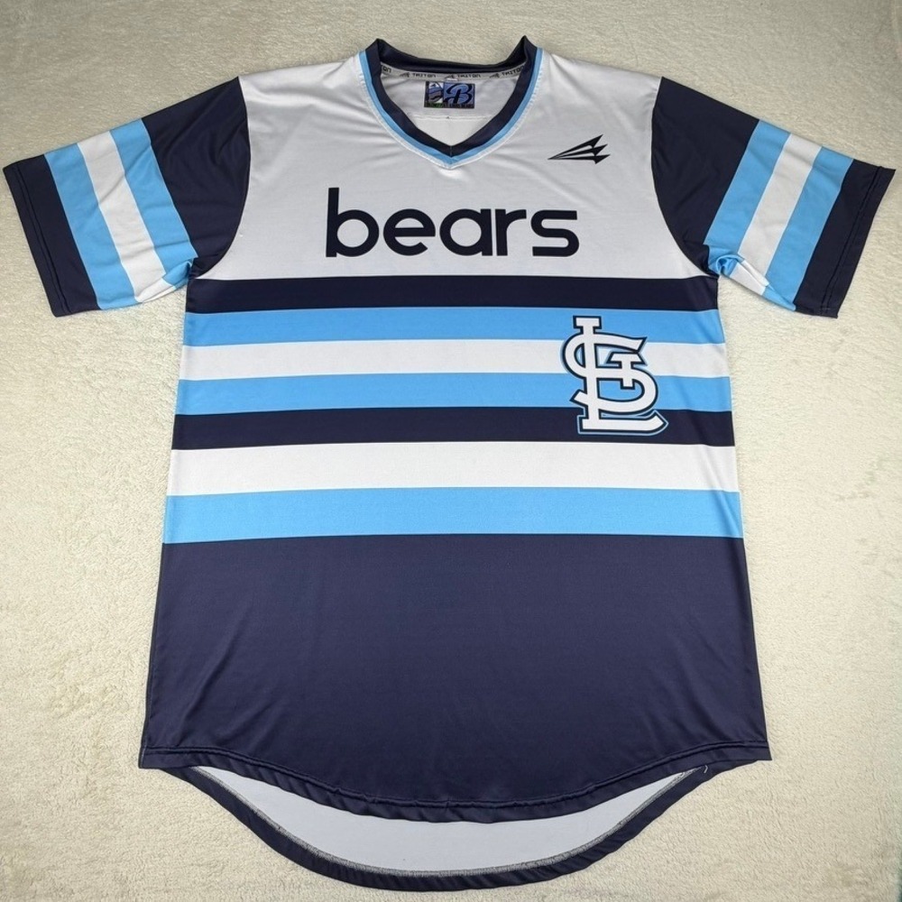 St. Louis Bears Jersey Mens‎ Large Blue White Baseball Shirt Striped Athletic